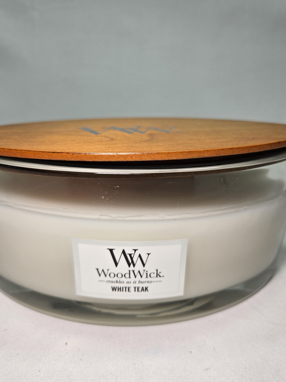 NEW WoodWick White Teak Large ELLIPSE Candle 16oz Crackles Gift Luxury